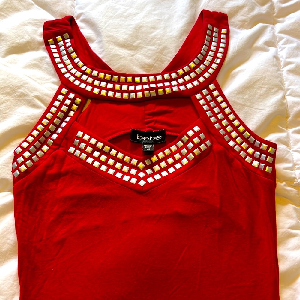 Red Size XS Studded Cut Out bebe Top